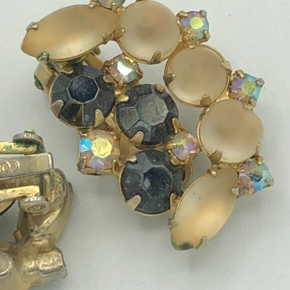 Vintage Moonstone Moon Shapped Clip On Earrings by Continental - Picture 10 of 11